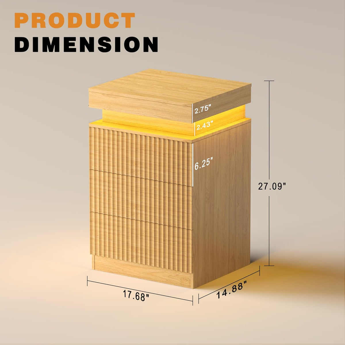 fluted 3 drawer dresser for bedroom with charging shown in use
