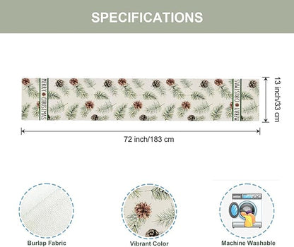 Pine Cones Christmas Table Runner 13x72 Inch Winter Pinecone Branches Merry - Image 6
