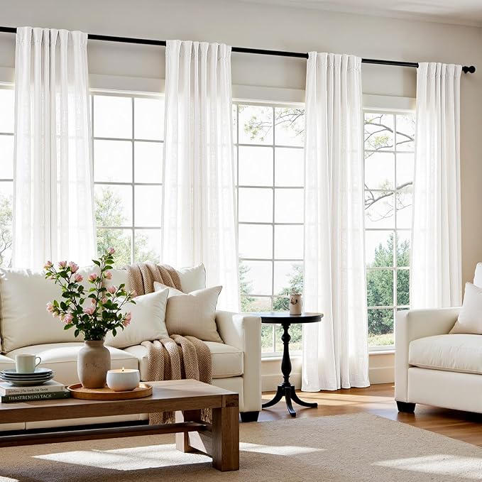 jinchan Linen Curtains 50W x 96L Inch Off White - Image 6