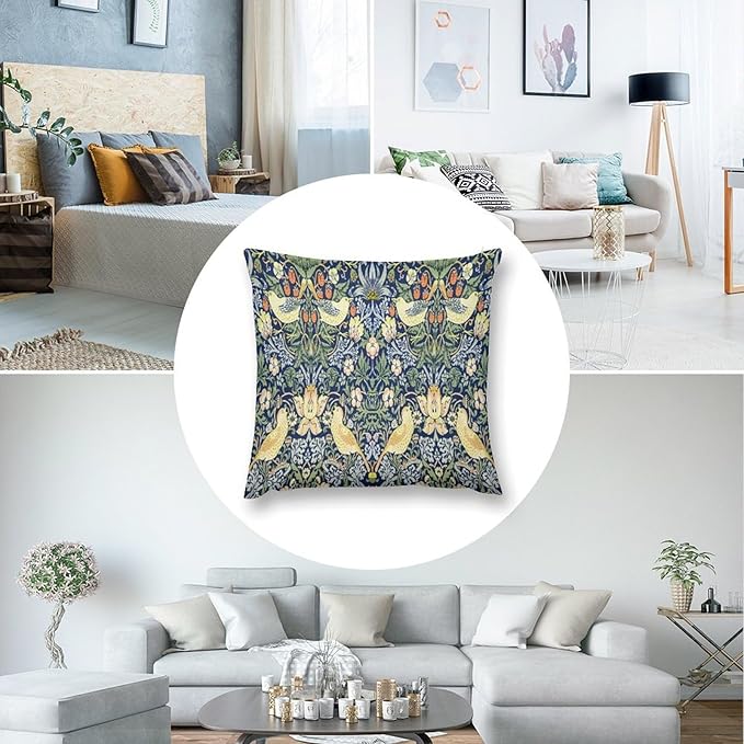 William Morris Floral Original Throw Pillow Covers Boho Chic Retro Floral Bird - Image 6