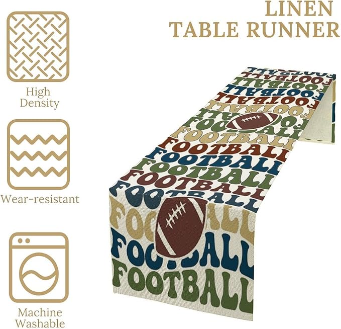 Retro Groovy Football Table Runner Sport Game Days Seasonal Table Runner Soccer - Image 4