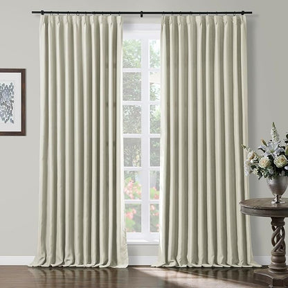 TWOPAGES Beige Pinch Pleated Room Darkening Curtain 90 Inches Long, Solid by TWOPAGES