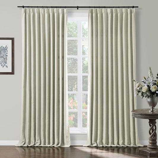 TWOPAGES Beige Pinch Pleated Room Darkening Curtain 96 Inches Long, Solid by TWOPAGES