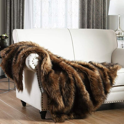 Luxury Plush Faux Fur Throw Blanket, Long Pile Brown by HORIMOTEHOME