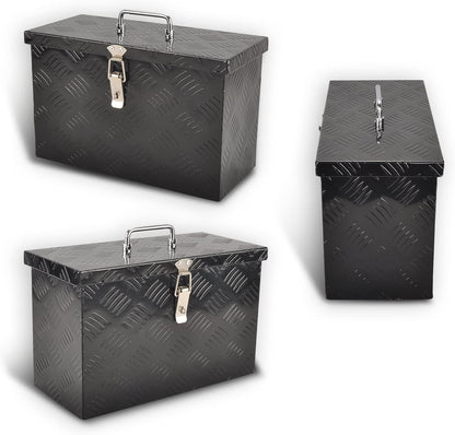 aluminum truck tool box with top handle, black(16"×7.5"×10"), front angle view