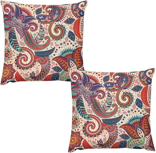 Boho Decorative Pillow Covers 2 Vintage Bohemian Grid Floral Pattern Pillow by AuiMzoo