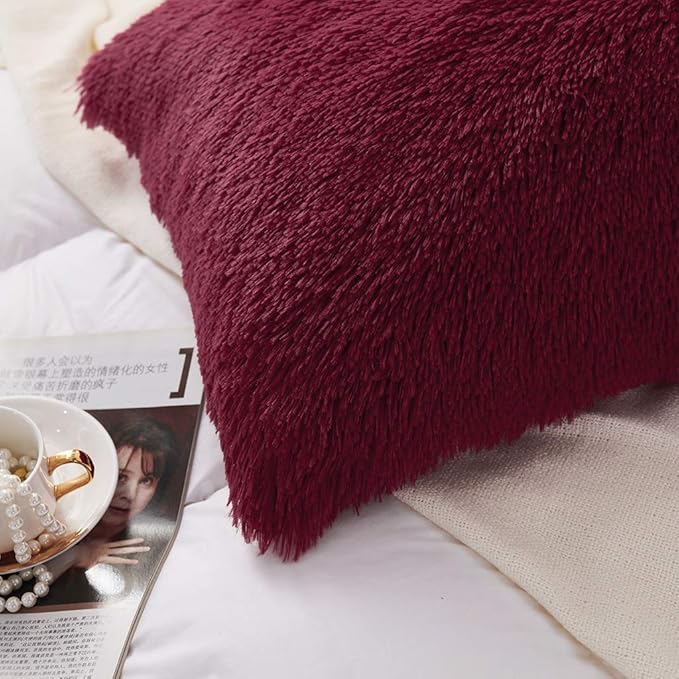 Uhamho Set of 2 Faux Fur Throw Pillow Covers Soft Velvet Decorative Pillowcases - Image 4