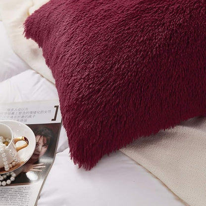 Uhamho Set of 2 Standard Pillowcases Faux Fur Throw Pillow Covers Queen Size - Image 4