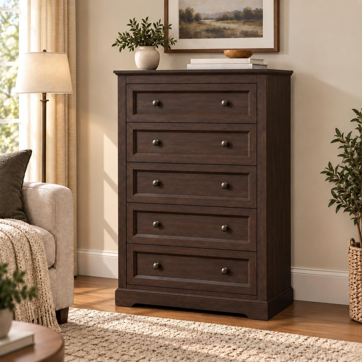 louvixa farmhouse dresser 5 drawer, bedroom chest of, main product view