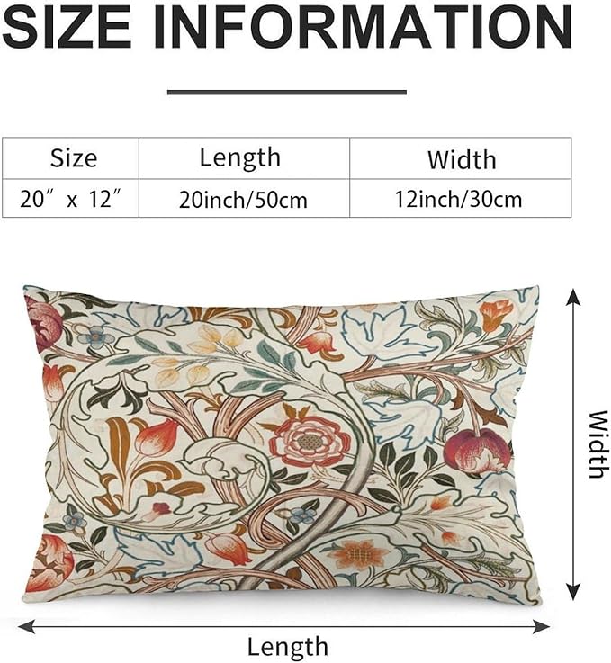 Flower Red William Morris Throw Pillow Covers 12x20 Inch Aesthetic Pillow - Image 2