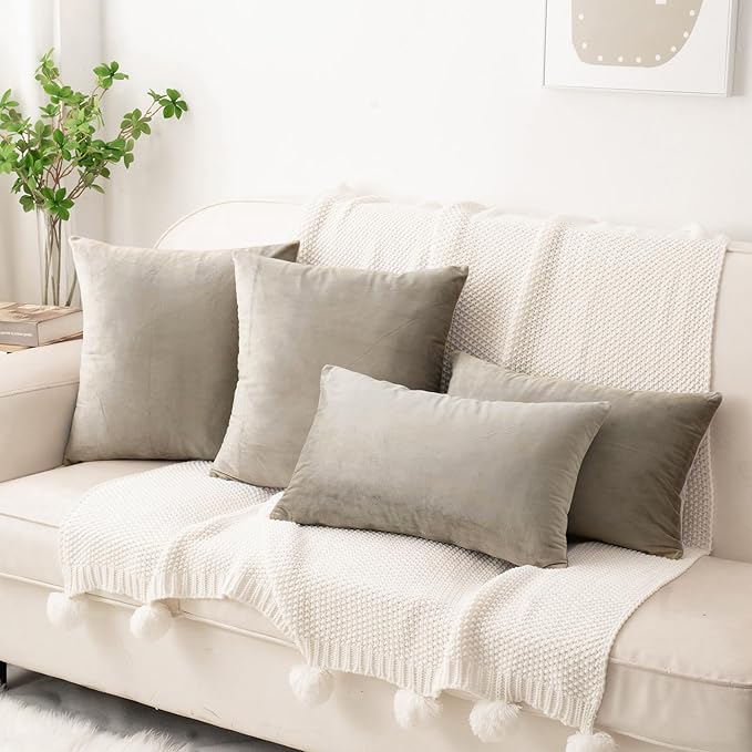 HWY 50 Taupe Velvet Rectangular Throw Pillow Covers 12x20 Inch - Image 2
