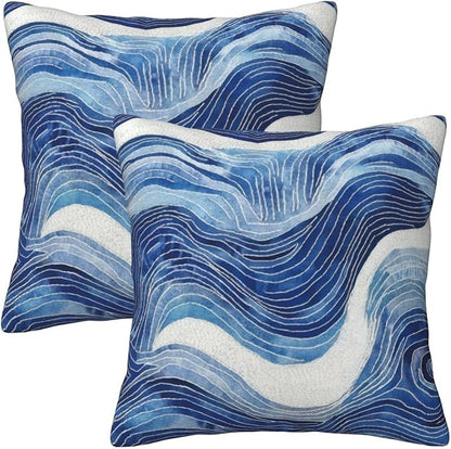 Dark Blue Navy and White Waved Pillow Covers 18x18 Inch Decorative Modern by Unknown