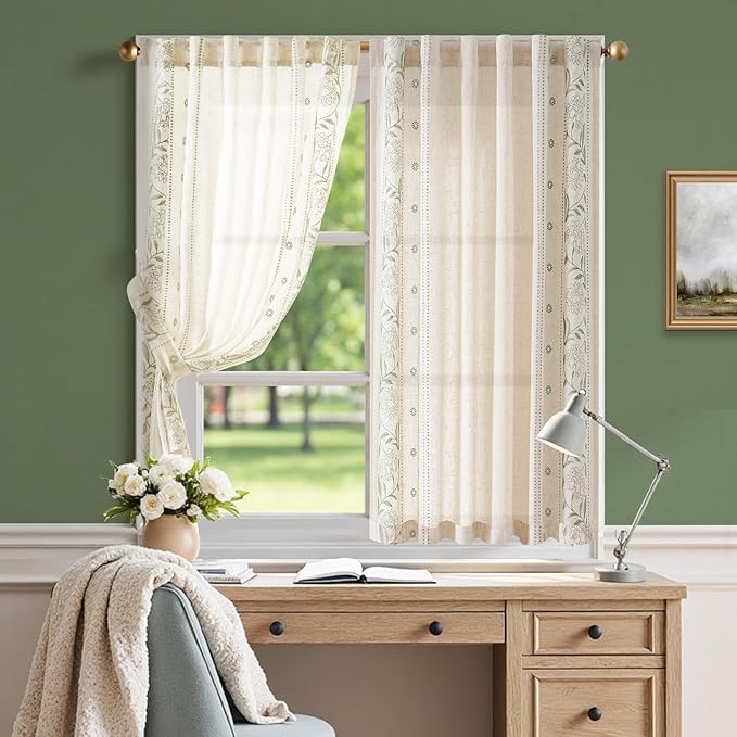 jinchan Winslow Linen Curtains 54 Inch Length Christmas Decorations Farmhouse - Image 5