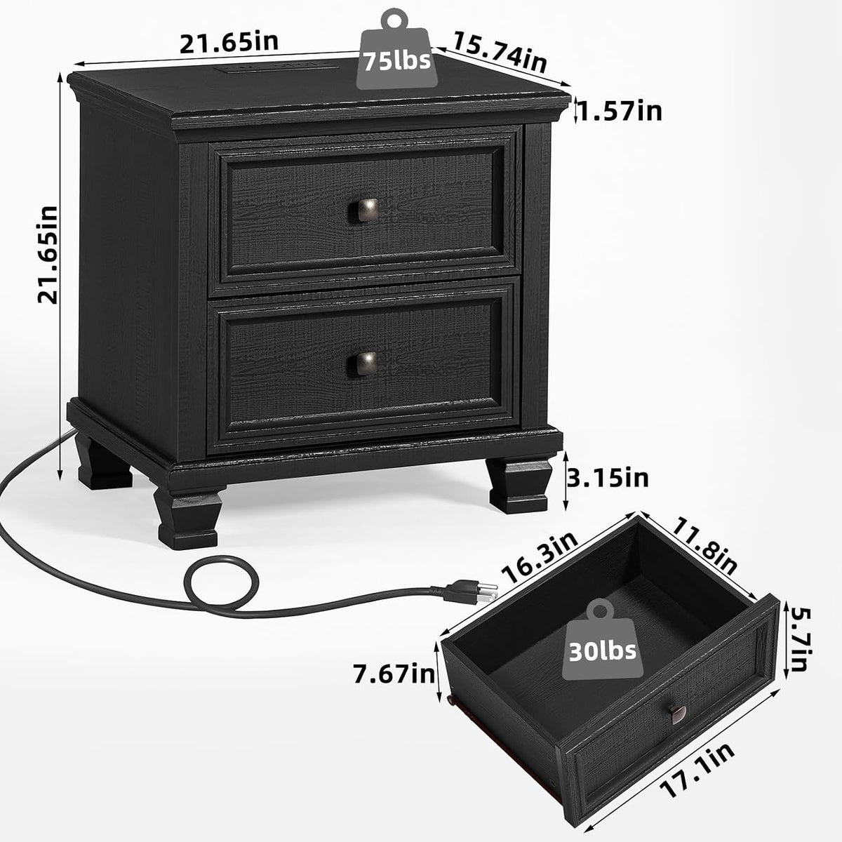 savor life farmhouse nightstand with charging station, 2, close-up detail