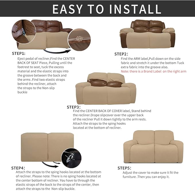 Easy-Going 6 Pieces Recliner Loveseat Stretch Sofa Slipcover Sofa Cover - Image 4