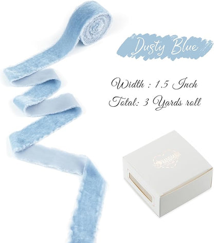 Dusty Blue Velvet Ribbon 1.5 inch French Blue Frayed Velvet Ribbon Blue Raw - Image 2