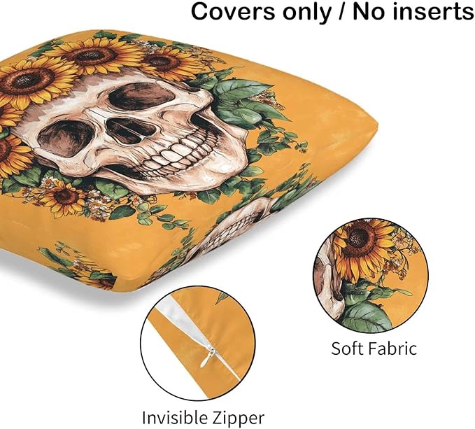 Sugar Skull Throw Pillow Covers 18x18 Set of 2 | Decorative Cushion Cases - Image 6