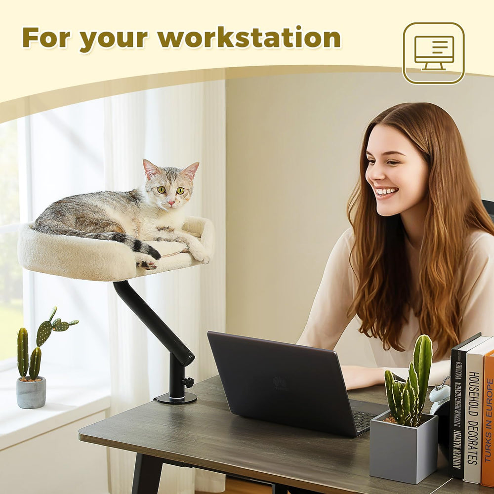PAWZ Road Cat Desk Bed 360°Rotating Supports to 50 Lbs Cozy Nest for Desk