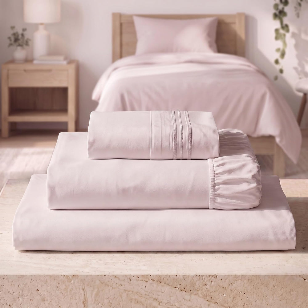 Mellanni Iconic 3-Piece Bed Sheet Set, 16" Deep Pocket (Twin, Blush Pink)