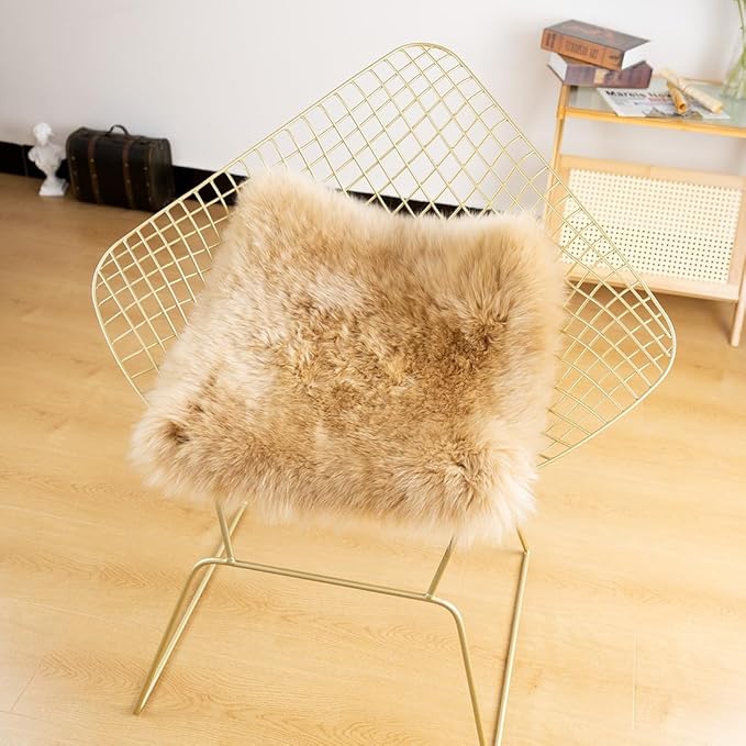 LLB Sheepskin Chair Cushion Non-Slip Back Square Genuine Fur Chair Cover Silky - Image 4
