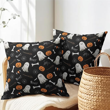 Halloween Throw Pillow Covers 22X22 Inch 2 Packs Boo Cute Ghost Orange Pumpkins - Image 5