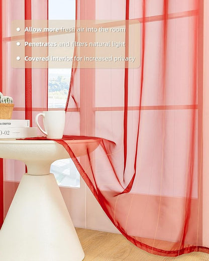 Foil Stripe Red Sheer Curtains 84 inches Length 2 Panels - Image 3