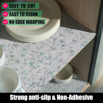Blue and Green Floral Shelf Liners Non Adhesive and 12IN x 20FT Strong Non-Slip - Image 2