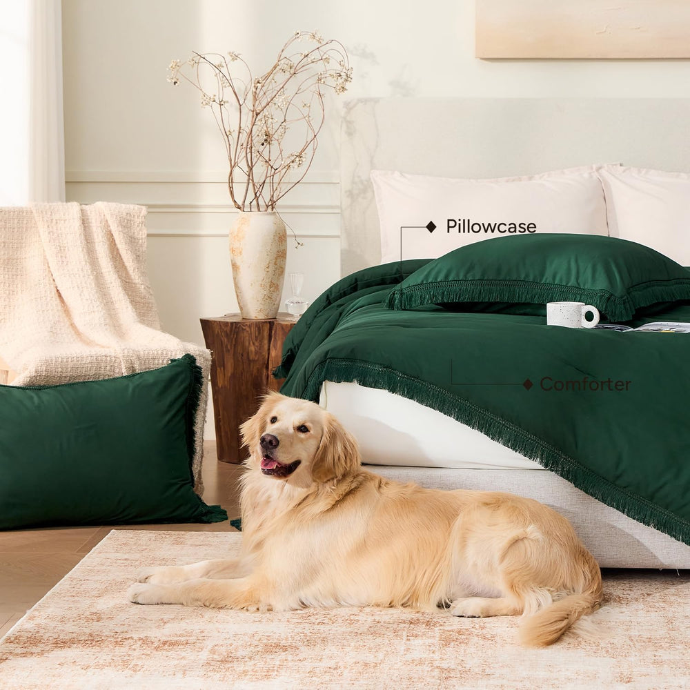 Andency Comforter Oversized King Emerald Green, 3 Pieces Boho Bedding