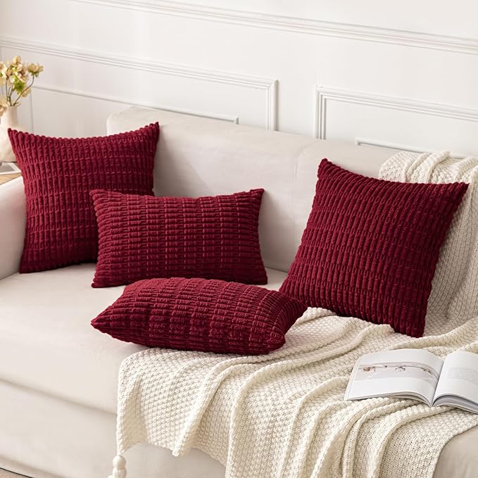 MIULEE Pack of 2 Christmas Burgundy Corduroy Decorative Pillow Covers 12x12 - Image 2