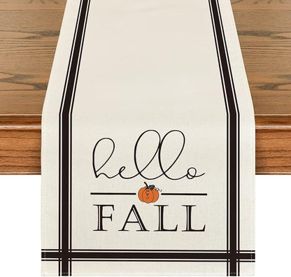 Artoid Mode Hello Fall Pumpkin Table Runner, Seasonal Harvest Vintage by ArtoidMode