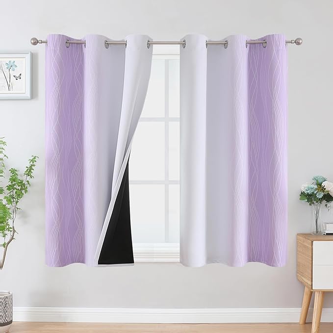Estelar Textiler Lilac and Greyish White Ombre Blackout Curtains 54 Inch Length by ESTELARTEXTILER