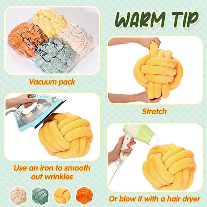 Yerliker 4 Pcs Knot Pillow Ball, 8.7 Inches Soft Home Decorative Round Throw - Image 3