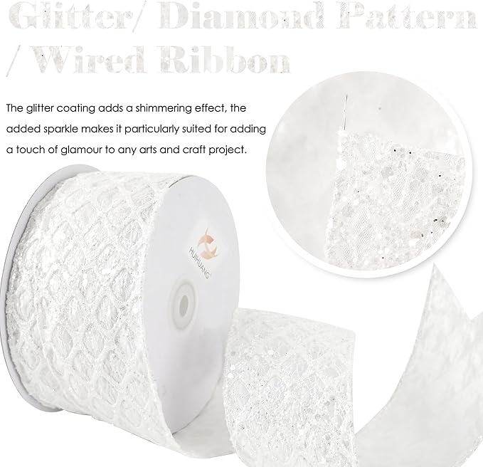 HUIHUANG White Glitter Wired Ribbon - Image 2