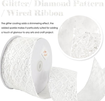 HUIHUANG White Glitter Wired Ribbon - Image 2