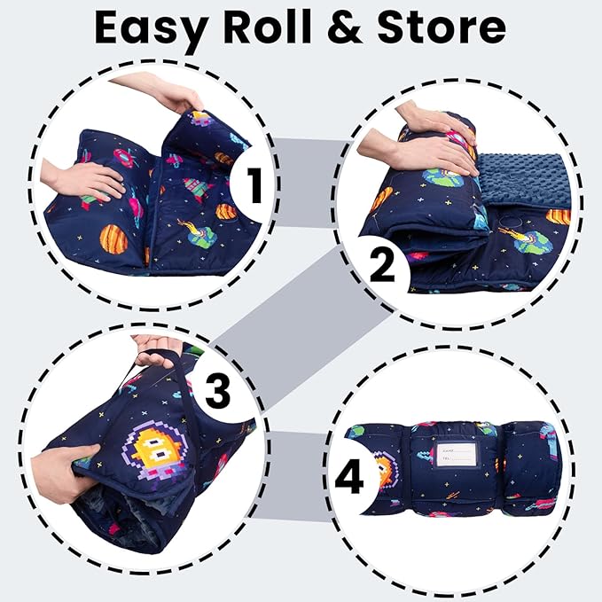 Toddler Nap Mat with Pillow and Minky Blanket, Large 55"x35" Sleeping Bag - Image 7