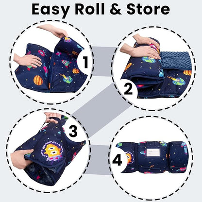 Toddler Nap Mat with Pillow and Minky Blanket, Large 55"x35" Sleeping Bag - Image 7