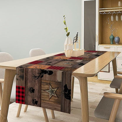 Vintage Bear Deer Table Runner, Rustic Western Farmhouse Hunting Theme Wildlife - Image 3