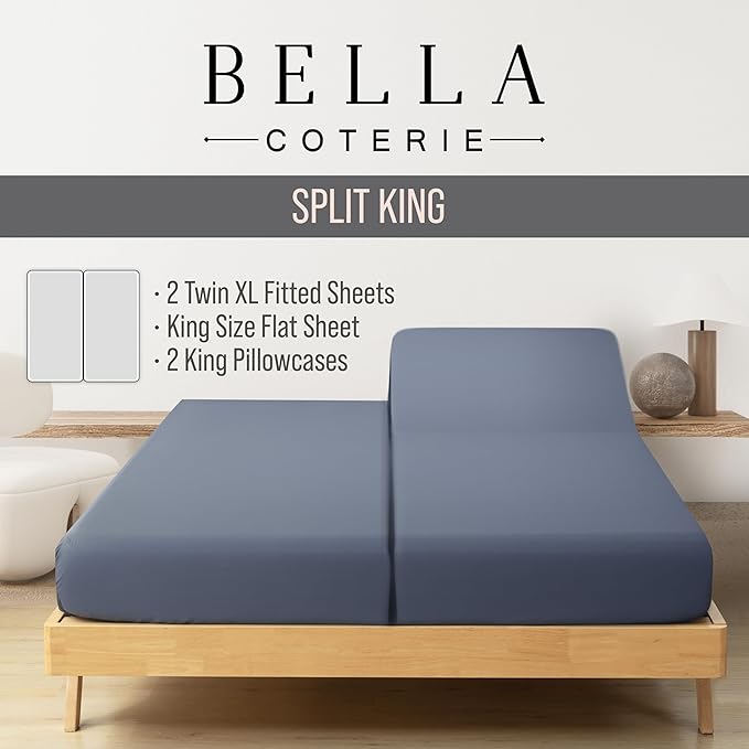 Bella Coterie Luxury Bamboo Viscose Split King Size Sheet Set | 2 Fitted Sheets - Image 2