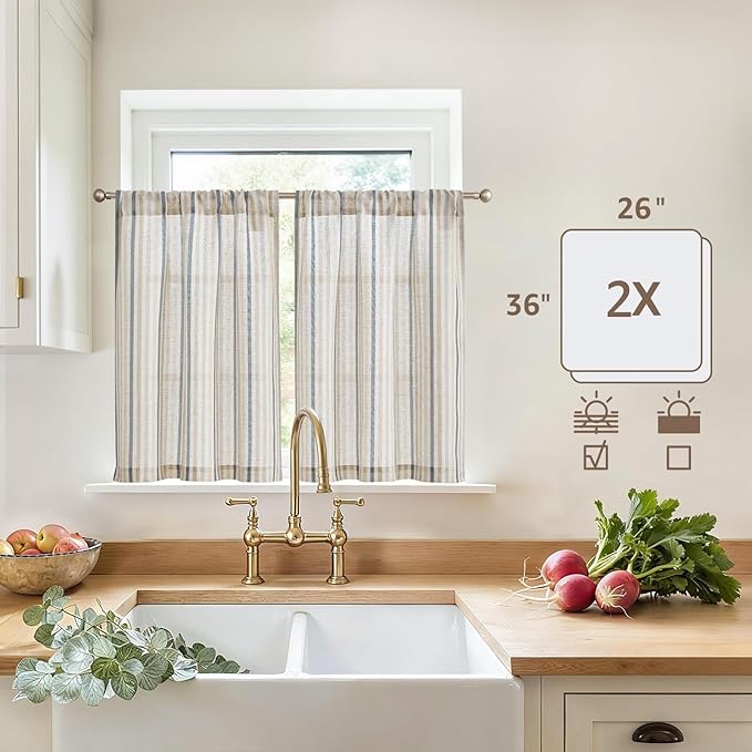 jinchan Colorful Striped Linen Kitchen Curtains 36 Inch Christmas Tier Curtains - Image 5