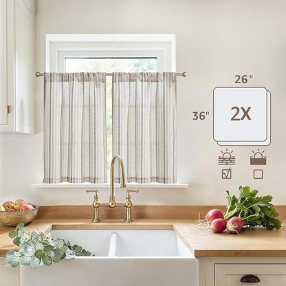 jinchan Colorful Striped Linen Kitchen Curtains 36 Inch Christmas Tier Curtains - Image 5