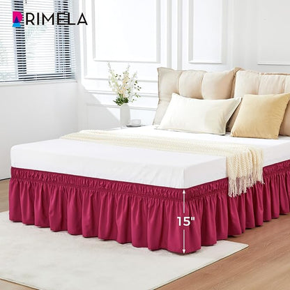 RIMELA Rose Purple Bed Skirt Queen Size 15 Inch Drop Elastic Wrap Around Dust - Image 3