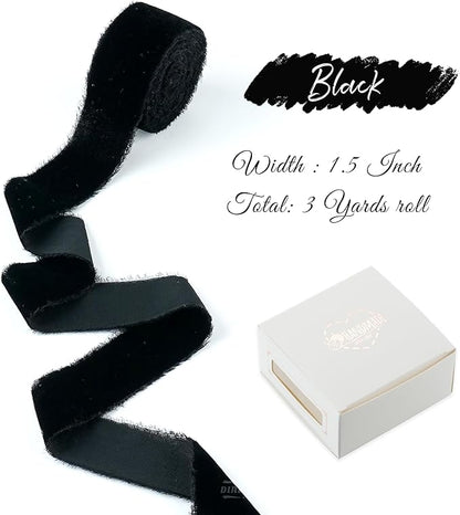 Black Velvet Ribbon 1.5 Inch Black Frayed Silk Velvet Ribbon Rustic Christmas - Image 2