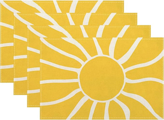 Yellow Sunshine Placemats Set of 4, Abstract Modern Sun Decorative Table Mat 12 by Sunshineyan