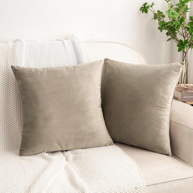 HWY 50 Taupe Velvet Throw Pillow Covers 20x20 Inch - Image 7