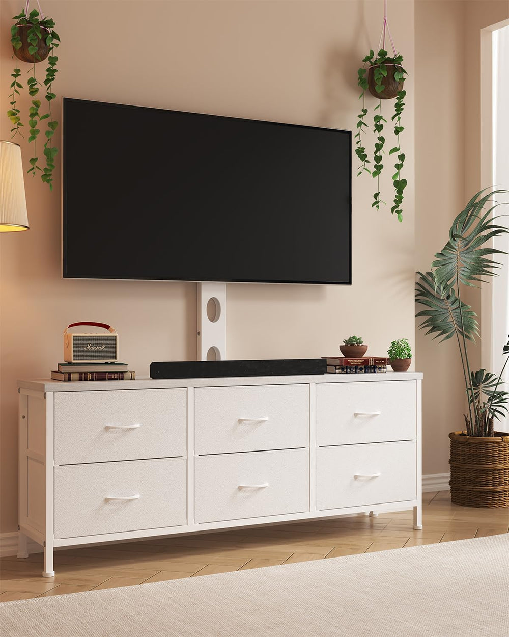 TV Stand with Mount, Fabric Dresser with 6 Drawers for 32/45/55/60/65/75 inch...
