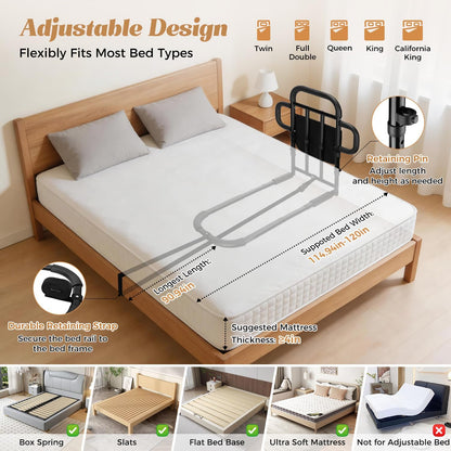 heavy duty bed rail for elderly adults with showing dimensions