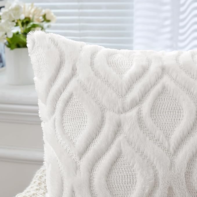 MIULEE Ivory Throw Pillow Covers 18x18 Inch, Soft Winter Plush Faux Wool Couch - Image 3