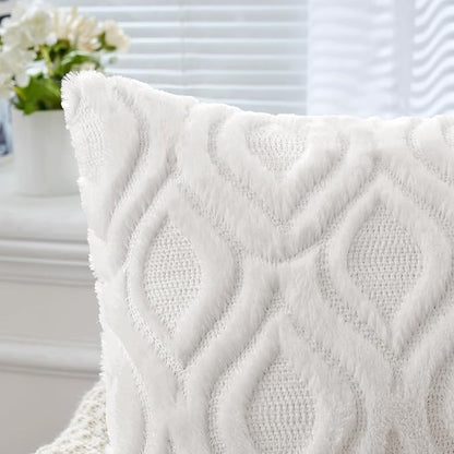MIULEE Ivory Throw Pillow Covers 18x18 Inch, Soft Winter Plush Faux Wool Couch - Image 3