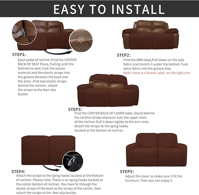 Easy-Going 6 Pieces Recliner Loveseat Stretch Sofa Slipcover Sofa Cover - Image 4