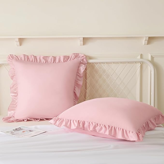 KKJIAF Ruffle Pillow Cases 24x24 Inches, Light Pink Square Ruffled Pillow - Image 4